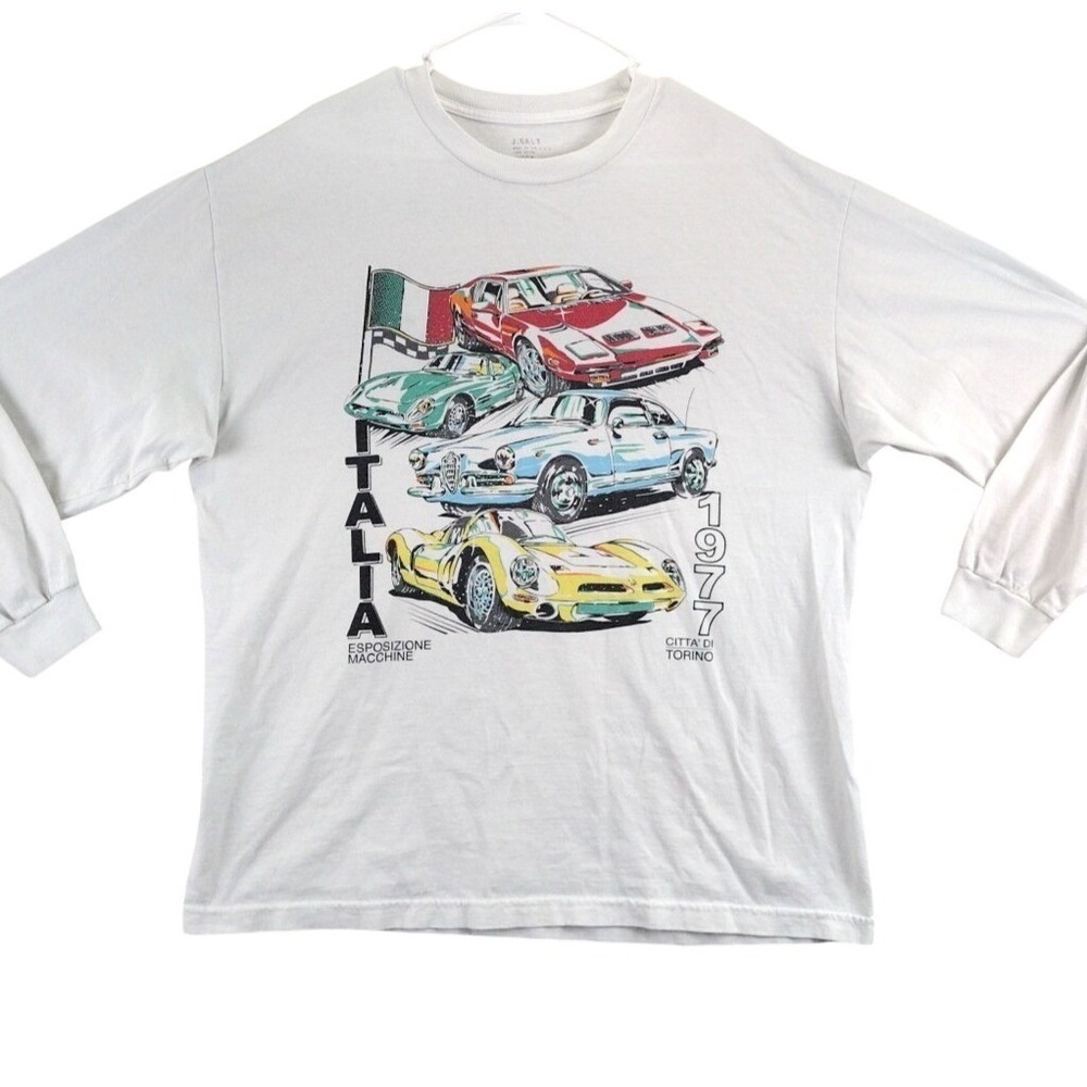 J Galt Mens Italia 1977 Torino Car Race‎ Long Sleeve Shirt Made USA 100 Cotton
